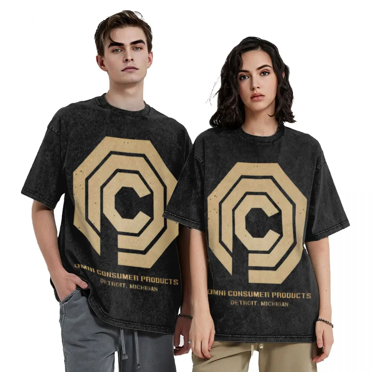 OCP RoboCops Omni Gold T Shirt Hip Hop Washed 100% Cotton Street T-Shirts Vintage Men Women Streetwear Summer Tops Tees