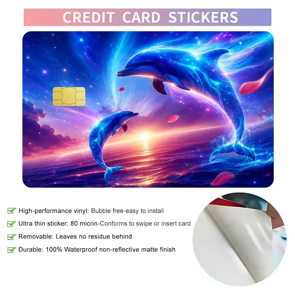 Blue Dolphin Design Card Stickers Ultra-thin Waterproof Scratch Resistant Sticker, Personalized BankCardSticker