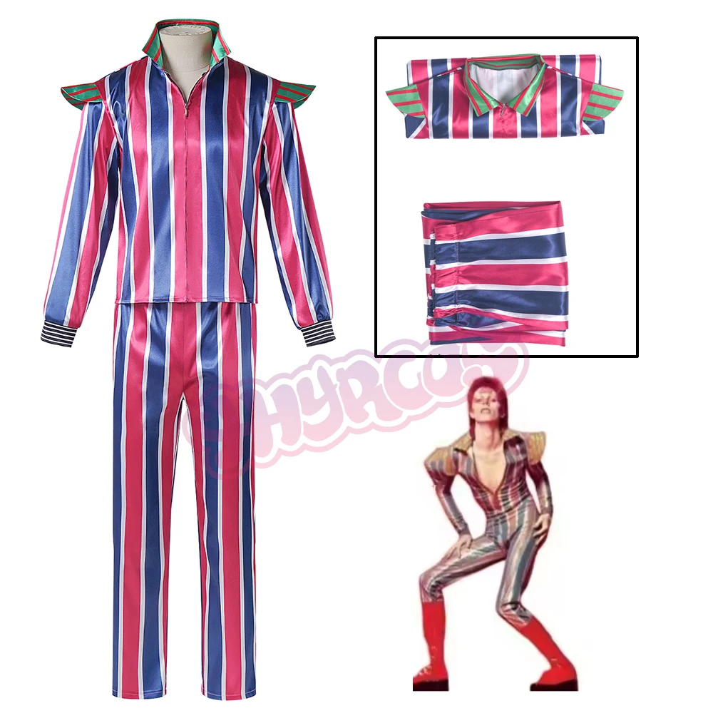 

Дэвид Стардст Боуи косплей костюм с блестками розовый синий полосатый костюм для рок-сценических представлений фантазия Хэллоуин карнавальный костюм