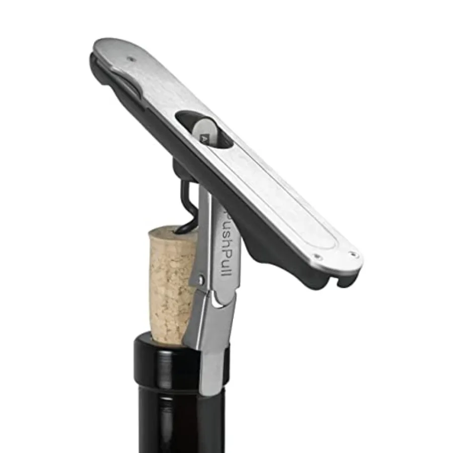 

PushPull Corkscrew Wine Opener - Multi-Purpose Stainless Steel Bottle Opener - Wine Opener with Foil Cutter and Coated Spiral C