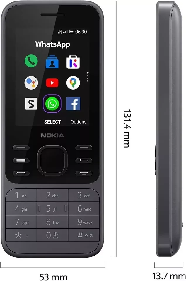 هاتف Nokia 6300 4G ثنائي الشريحة مزود بتقنية البلوتوث واي فاي KaiOS متعدد اللغات 2.4 بوصة راديو FM هاتف محمول متين