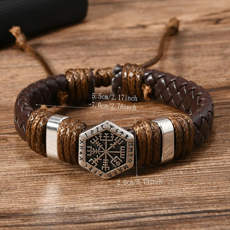 Handmade Leather Braided Norse Rune Viking Bracelets Gothic Lucky Cuff Braclet Personalized Men Leather Bracelet Hand Jewelry view 3