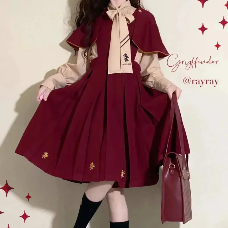 

Lyou 2025 Autumn Female Student Korean Loose Japanese Style Cloak Shawl + Bow Tie Shirt + Strap Dress Three-piece Suit ★ ★ ★ kk.