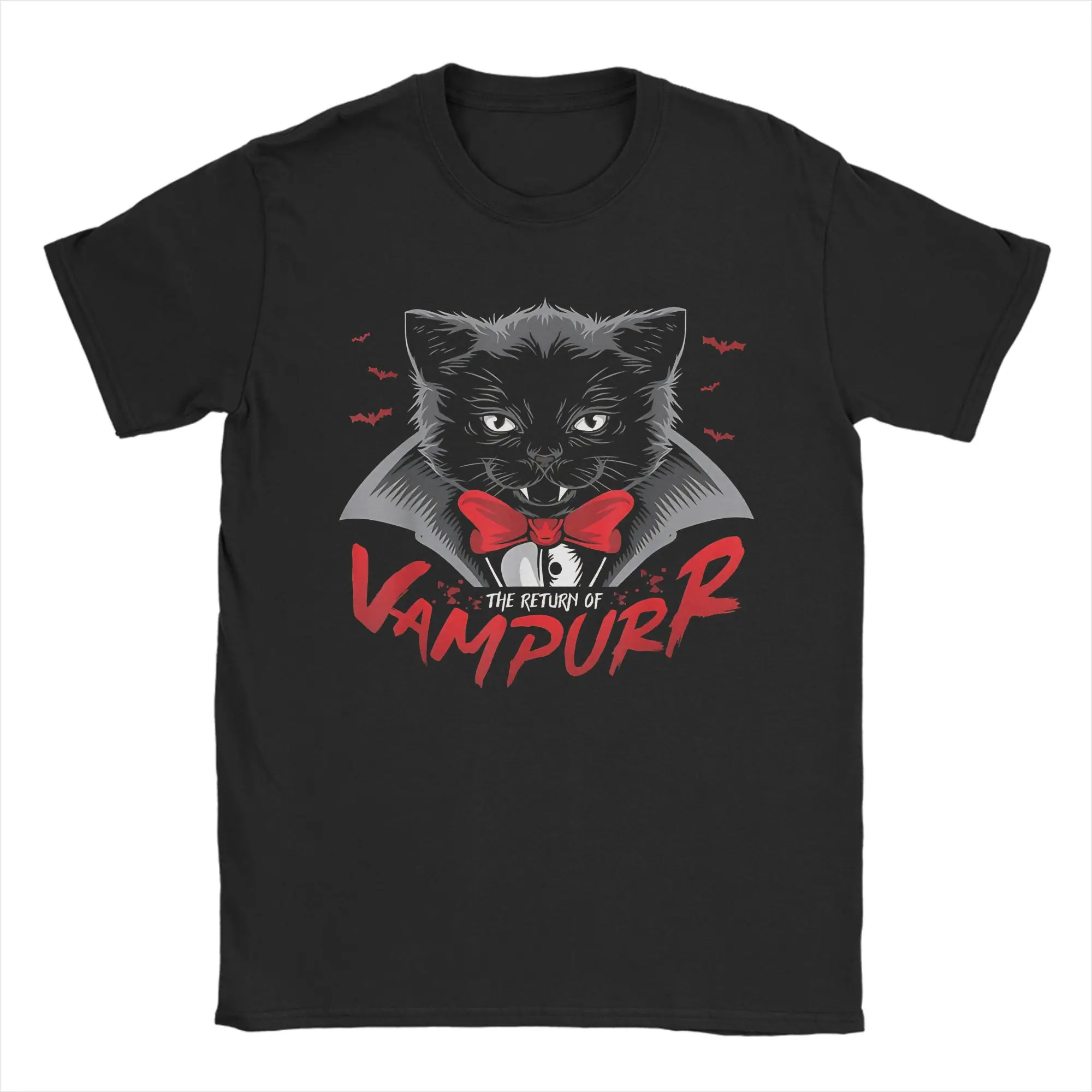 Men's T-Shirt Vampurr Vampire Cat Funny Halloween  Pure Cotton Tees Short Sleeve  T Shirts Round Collar Clothes New Arrival