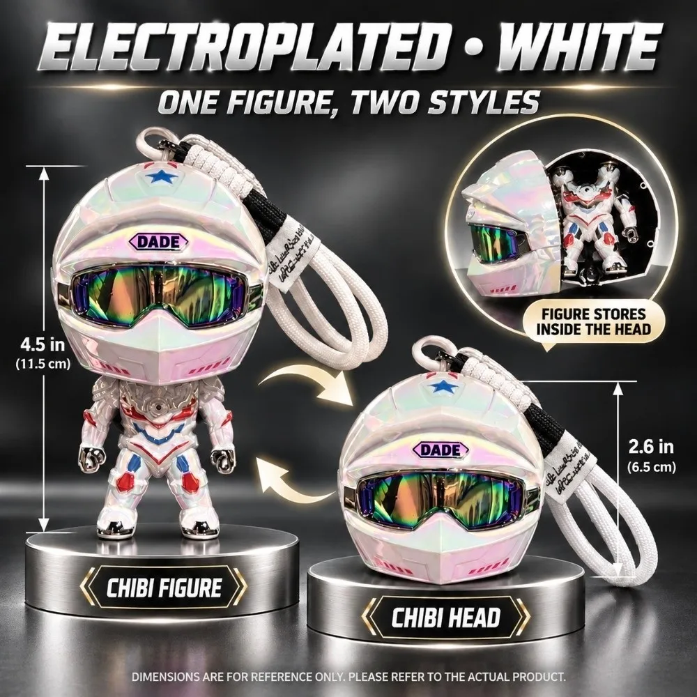 Cool Motorcycle Helmet Keychain Electroplating Lightweight Locomotive Helmet Figurine Keychain with Lanyard Transformable