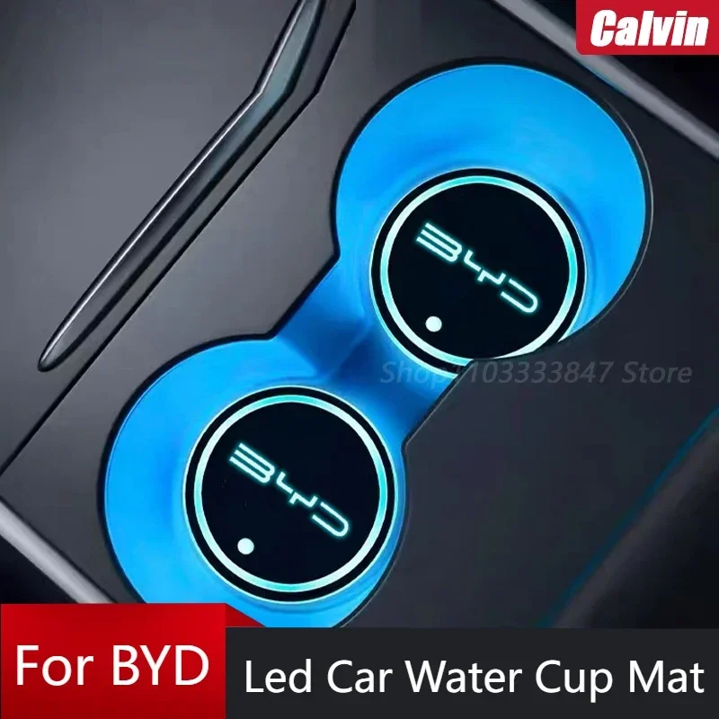 Led Car Water Cup Mat For Byd atto 1 atto 3 seal song plus Dolphin f3 f0 Han Drink Holder Emblem Auto Interior Decorative Lights