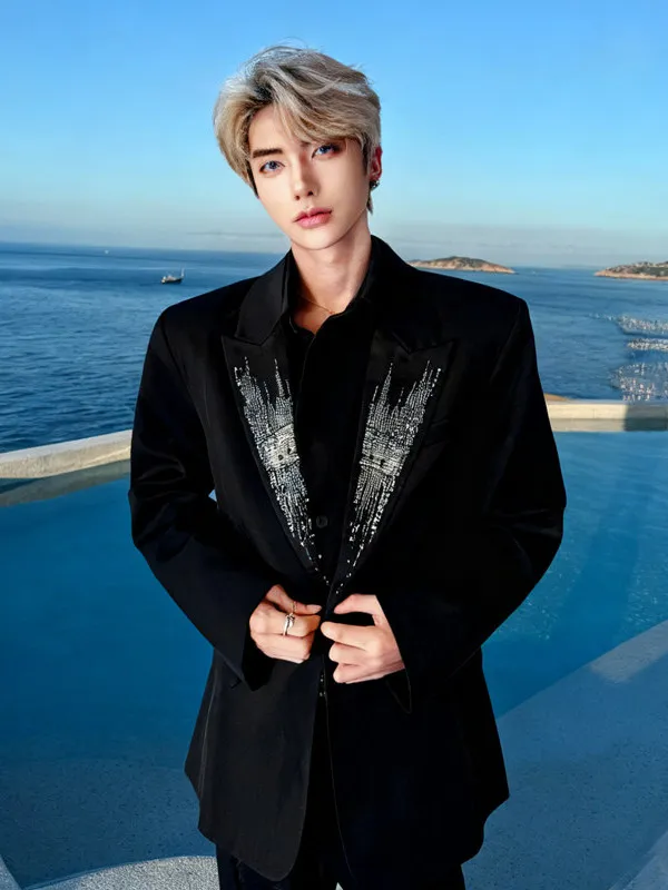 

Hand Embroidered Bead Men's Suit TANGZ STUDIO Zhang Ling He Pad oulder Creative Notch Lapel Faion Urban Sle Polyester F...