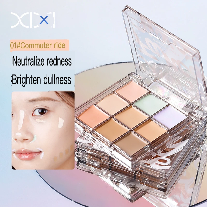 لوحة خافي عيوب Xixi منعشة وفعالة بسهولة تسعة ألوان، بودرة مرطبة وغير حجب تغطي بقع الوجه والعيون السوداء،