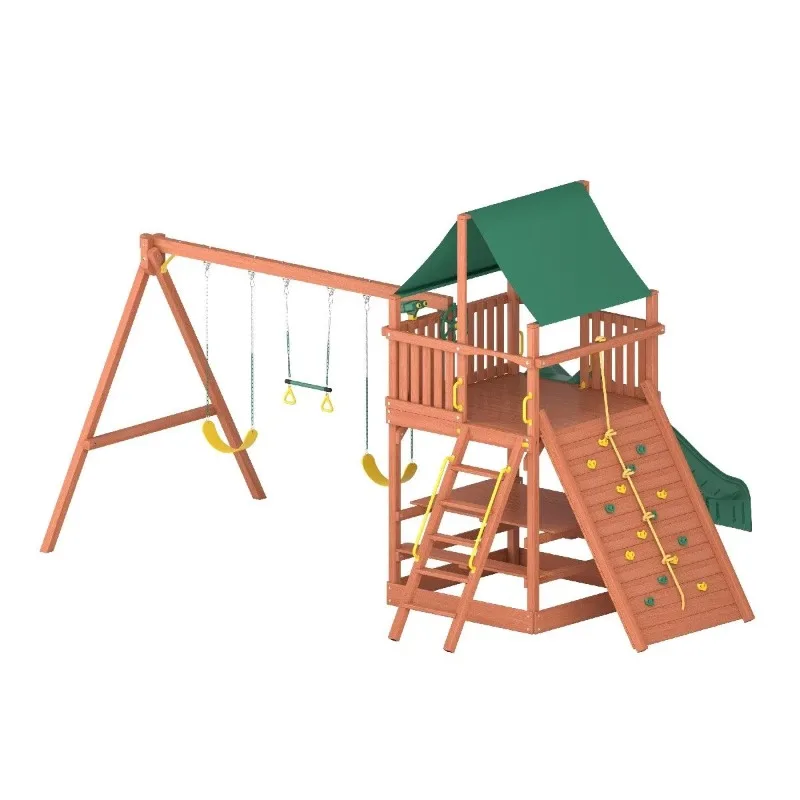 حديقة الأطفال معدات تسلية خارجية كبيرة مجموعة أرجوحة إبداعية ملعب خشبي خارجي مجموعات أرجوحة خشبية للأطفال #4