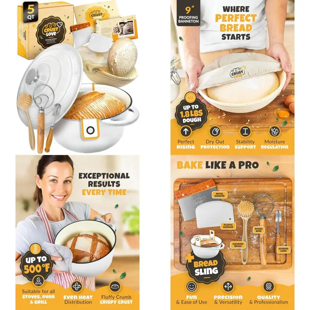 

Чугунная хлебопекарная форма на 5 кварт с крышкой, а также аксессуары: баннетон, ламе и набор для закваски.