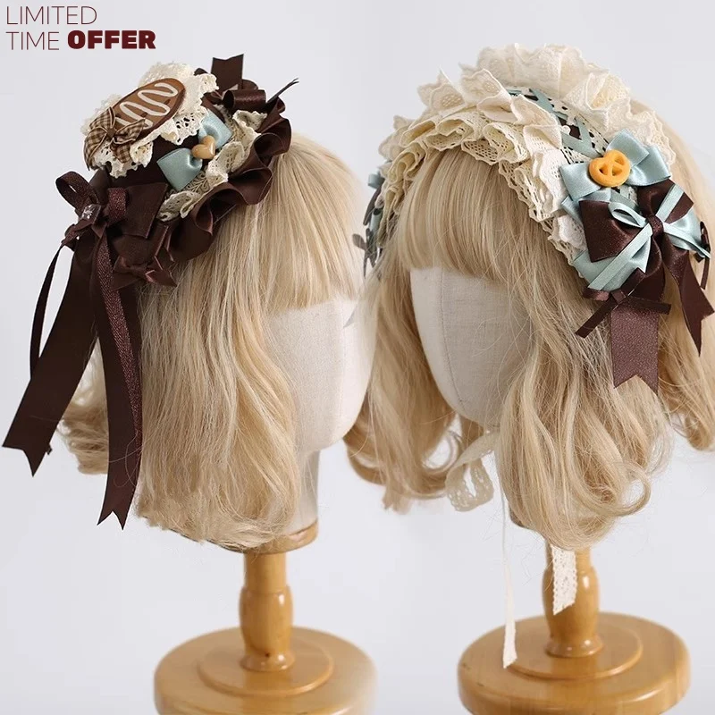 

Mint Chocolate Color Scheme Lolita Original Handmade Bow Headband Sweet Cake Hairpin Little Hat Biscuit Hair Accessory