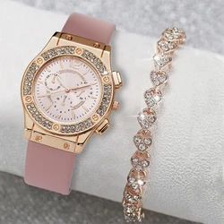 One Watches And Bracelet Set Luxury Rhinestone Women Fashion Elegant Wristwatch Quartz Watch For Girl Ladies Clock Relogio