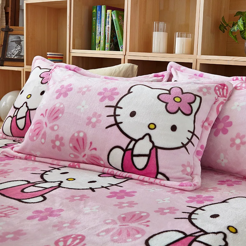 

1 Pc Sanrio Hello Kitty Flannel Plush Fuzzy Pillowcase Bedding Supplies Single Pillowcase Coral Fleece Pillowcases Without Core