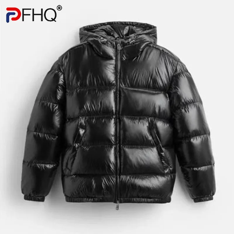 PFHQ Chaqueta de algodón de invierno para hombre, Color sólido con sombrero, ropa oscura cálida de manga larga con cremallera, Tops para hombre,