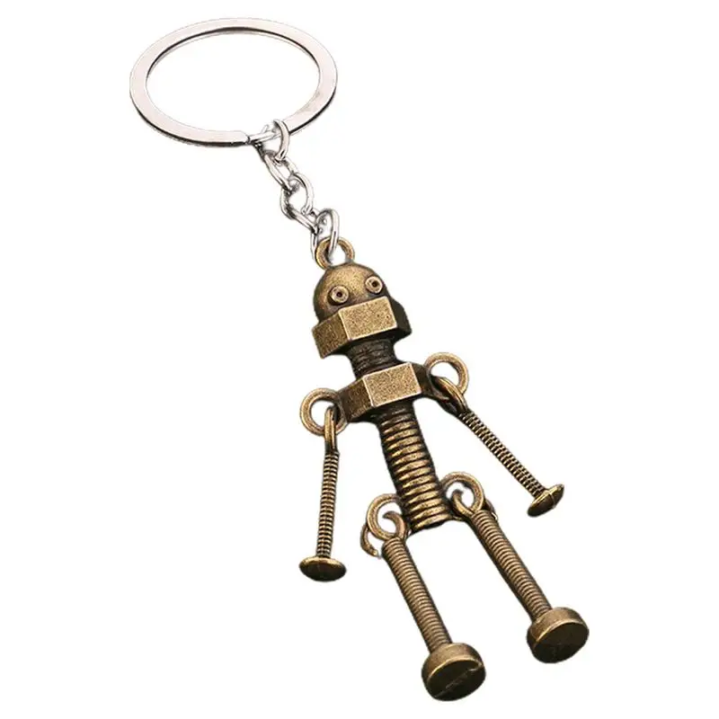 Retro Robot Key Ring Hands And Feet Movable Robot Car Key Holder Robot Key Charm Creative Hang Ornament Backpack Accessory