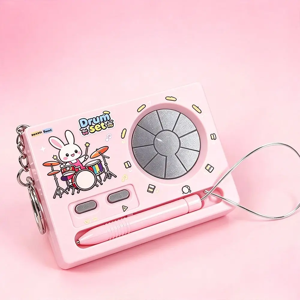 Cartoon Animal Pattern Music Keychain Drumstick Press Button Sound Mini Electronic Drum Dual Mode Switch Portable Pendant
