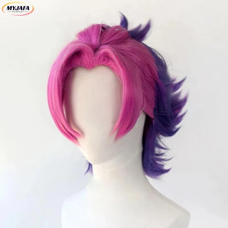 Cyshieda Kayn Peruca Cosplay LOL Heartsteel Shieda Kayn 30 cm Vermelho Misto Roxo Resistente ao Calor Cabelo Sintético Jogo Anime Perucas + Peruca C