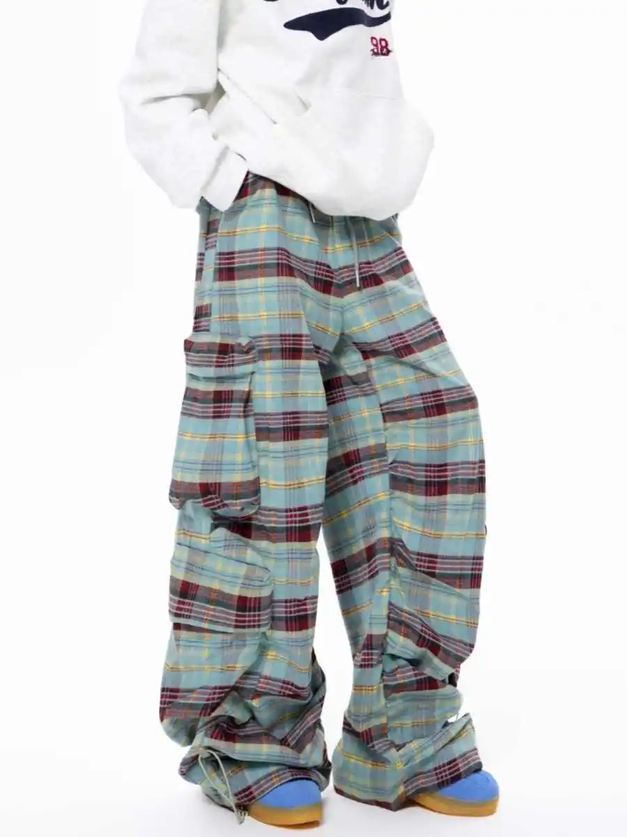 

Женские зеленые брюки-парашют в стиле Харадзюку, большие клетчатые брюки-карго, японский стиль 2000-х годов, спортивные штаны Y2k, винтажные брюки в стиле эмо, одежда