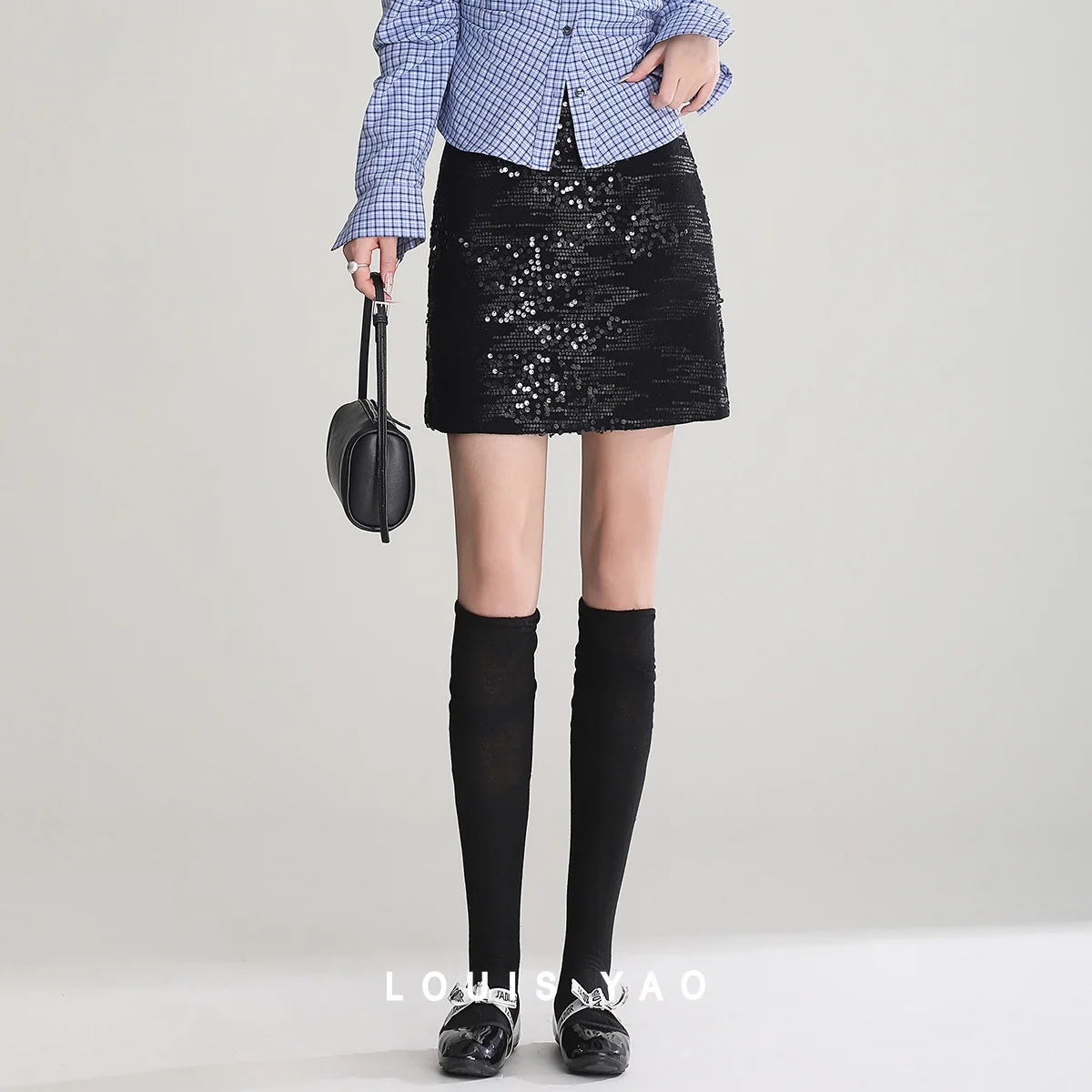 

LOUIS YAO New Sequins Embroidery Mini Skirt 2025 Spring Pants in The Design of Anti-glare Woman Short Skirt Women's Clothing