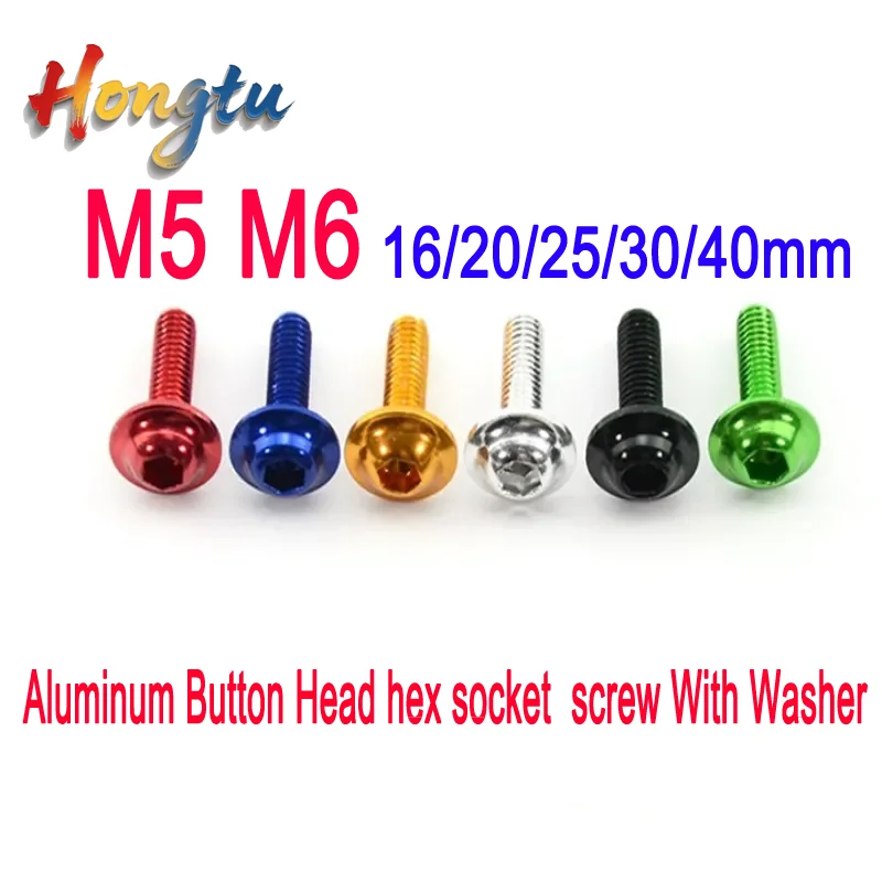 

Hongtu 10pcs M5 M6*16/20/25/30/40 flange aluminum Button Head hex socket screw With Washer