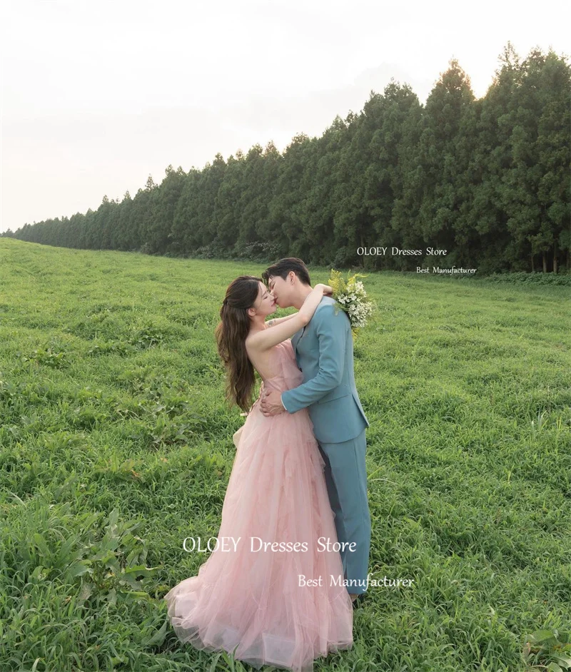 OLOEY-vestido de baile longo, vestidos rosa empoeirado, alças de espaguete, babados, casamento no jardim, vestidos de noiva, vestido de noite, Coreia, 2023