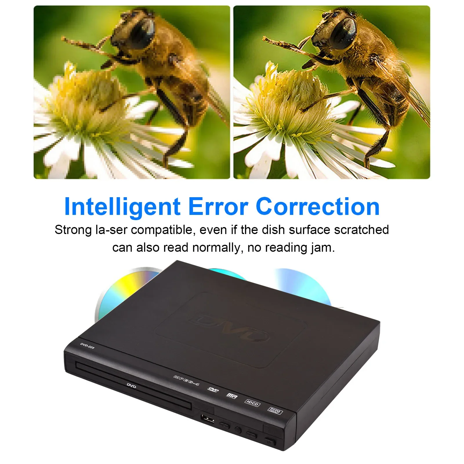 DVD-225 Pemutar DVD Rumah Pemutar DVD CD Disc Pemutar Multimedia Digital Output AV dengan Remote Control