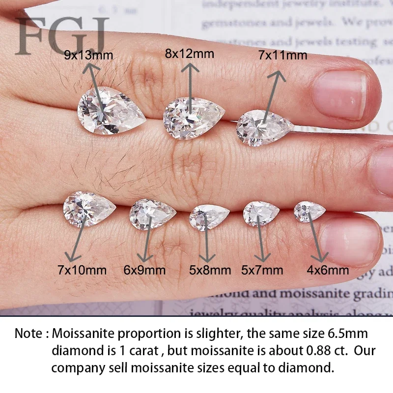 Brilliant Pear Cut Moissanite Stones Gemstone for DIY Fine Engagement Jewelry Making GRA D White Color Diamond Beads Charms