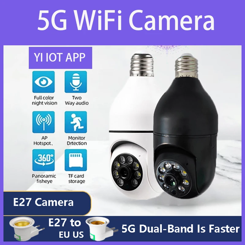 

5G IP Wifi Camera Baby Monitor Indoor Night Vision Auto Tracking 1620P Wireless Smart Home Bulb Surveillance Camera Audio CCTV