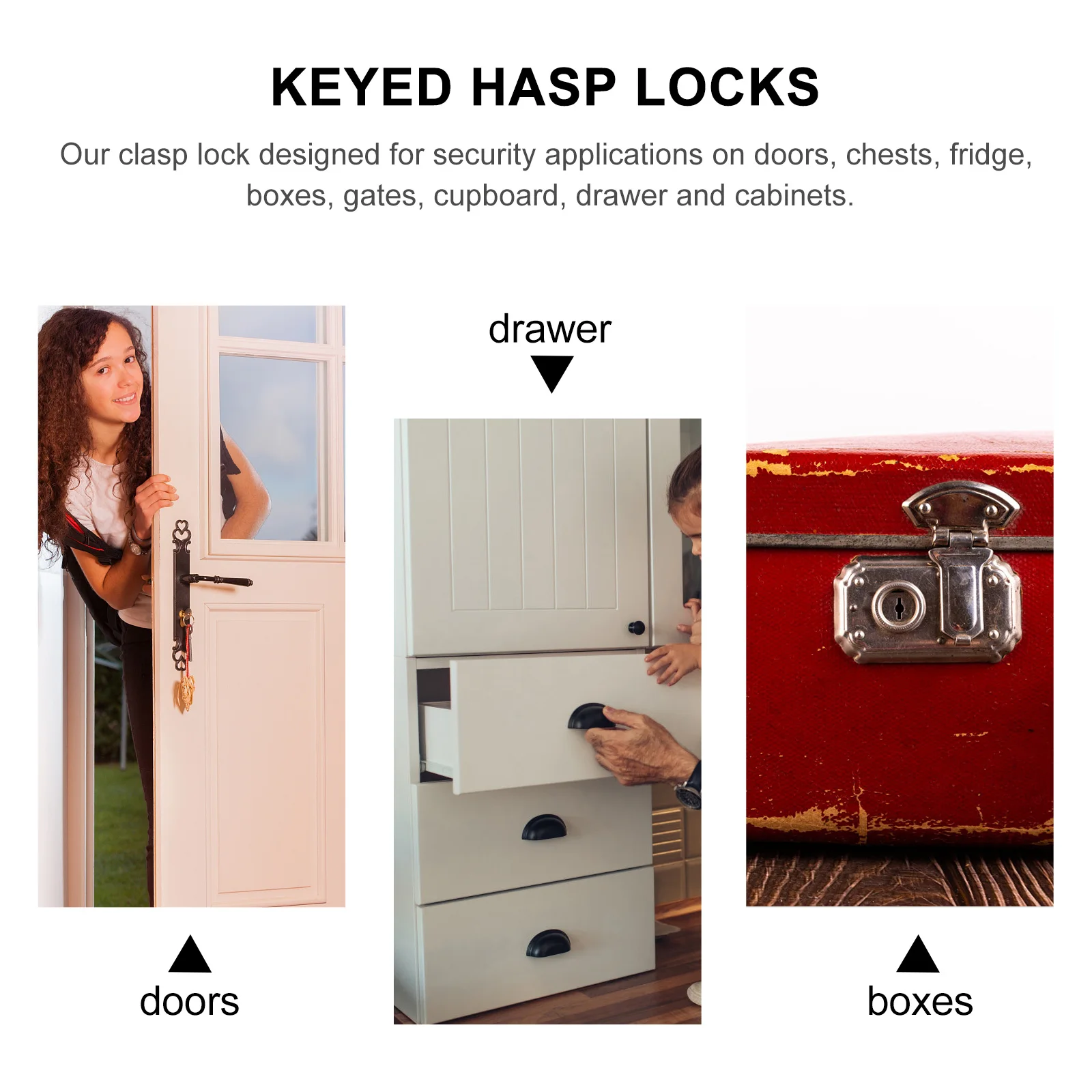 

2Pcs Strong Metal Keyed Hasp Locks for Doors Chests Fridge Cabinets Concealed Screws Safety Privacy Keyed Hasp Locks