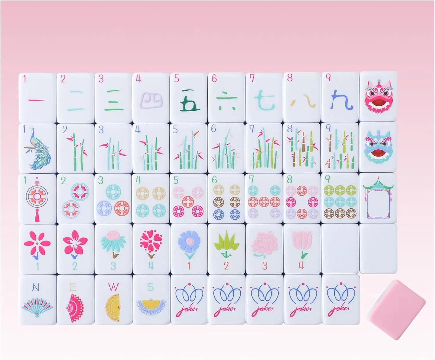 

160 Pink American Printed Mahjong Set with Carrying Bag and Accessories, 1.2'' Tiles