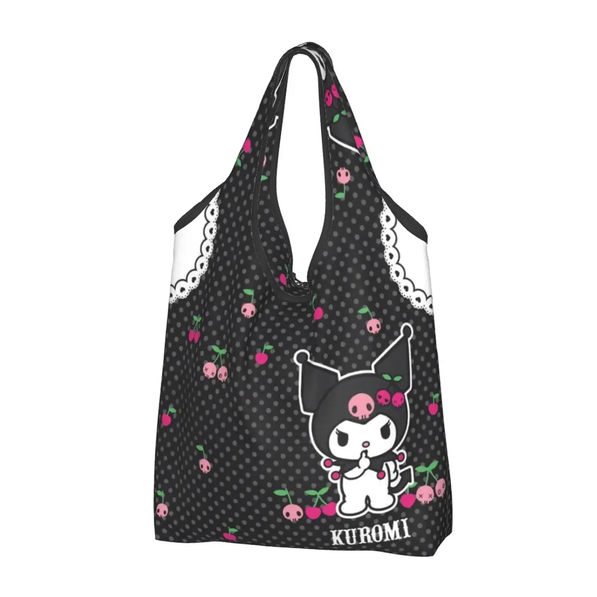 

Kawaii Kuromi Sanrio Anime Reusable Shopping Grocery Bags Foldable 50LB Weight Capacity Eco Bag Eco-Friendly Lightweight