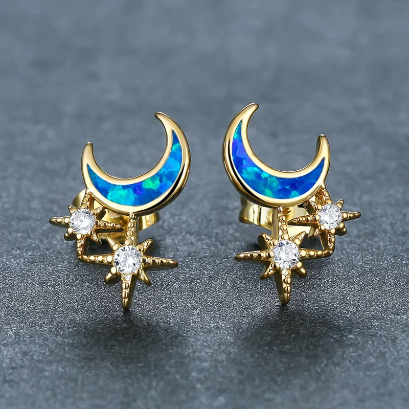

Symmetrical Blue White Opal Star Moon Micro-Set Zircon Earrings For Women Luxury Ear Buckle Earrings 2025 New Wedding Jewelry