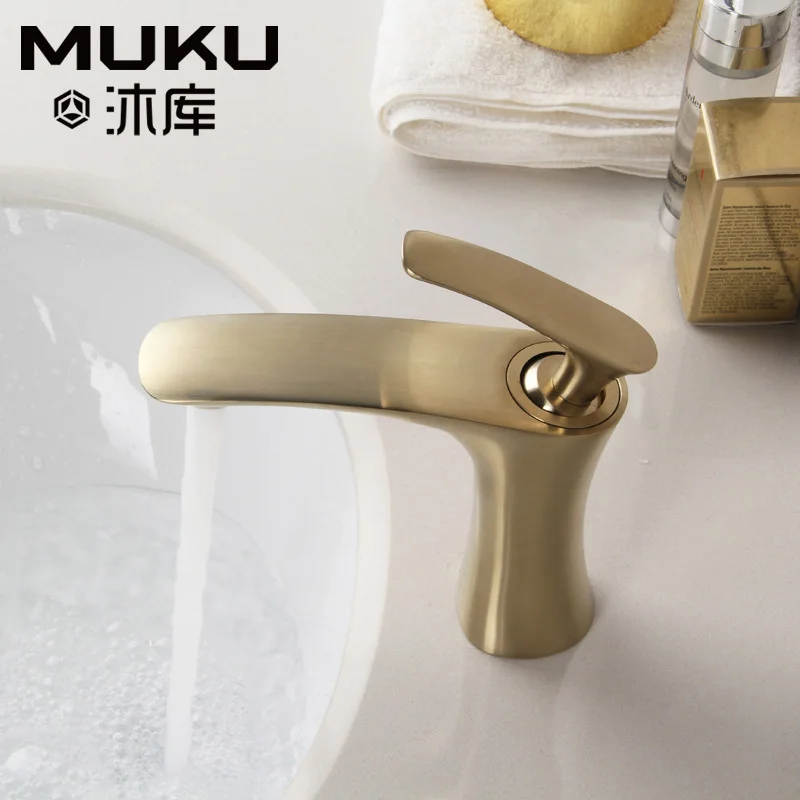 Nordic Brass Brushed Gold Bathroom Basin Faucet Hot And Cold Water Mixer Tap Black Bath Cabinet Faucet Toilet Heightening Faucet