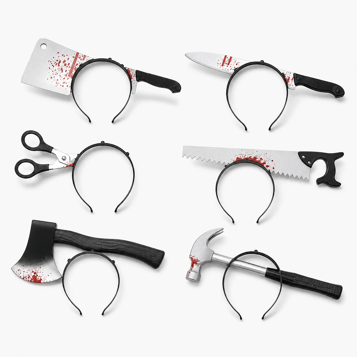 Halloween Fake Tool Headband Bloody Knife Axe Scissors Hammer Horror Prank Hair Hoop Costume Party Accessory