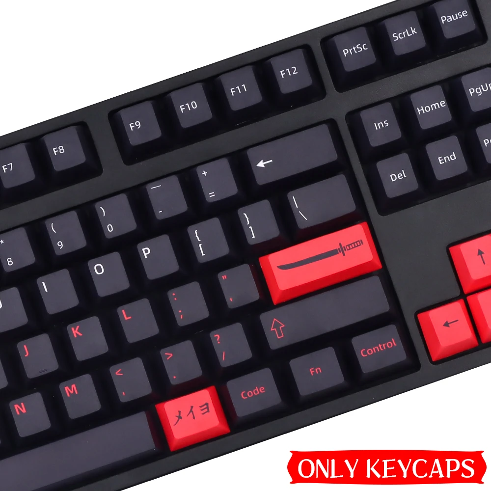 Imagem -03 - Japonês Bushido Keycaps Personalizada Preto Vermelho Dye-sub Cherry Perfil Pbt Keycap para Cherry mx Switch Teclado Mecânico 7u