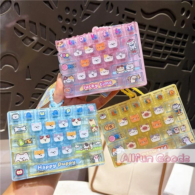 [TG835]26 Keys Cute Mini Keyboard Fidget Keychain, Transparent Cat Dog Patterns Stress Relief Toy Ornament Bag Hanging
