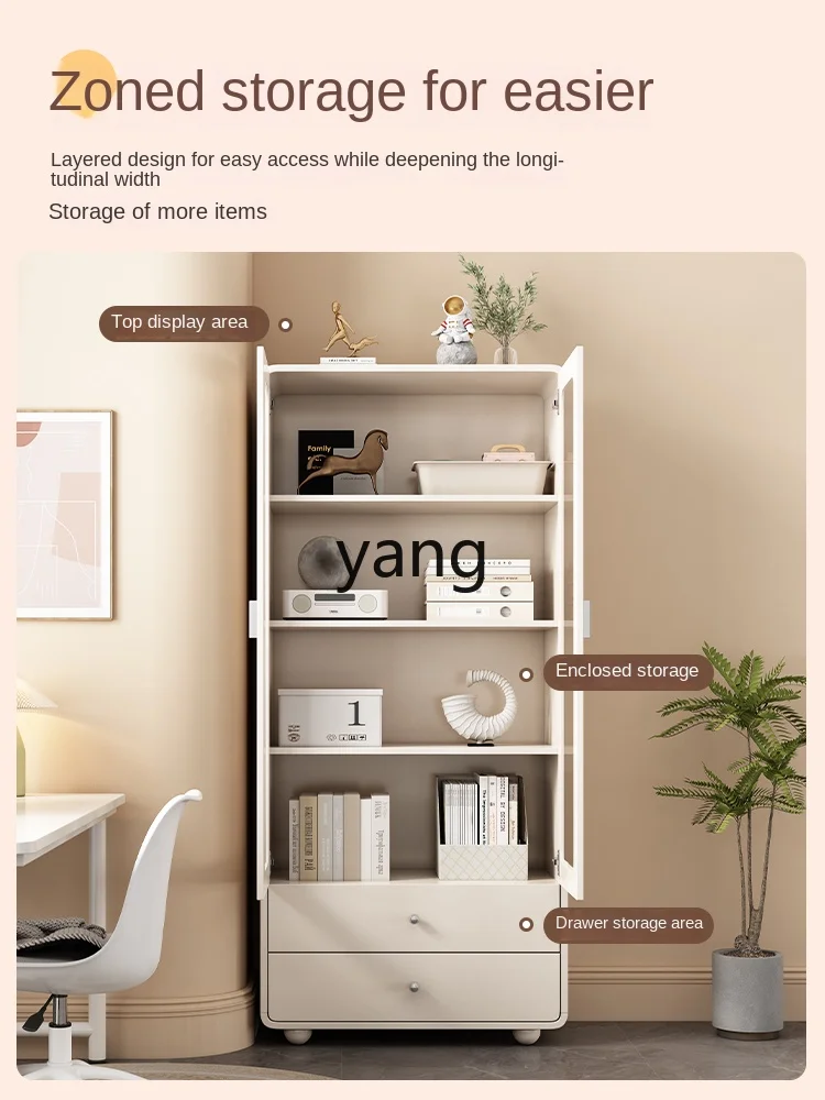 Yjq Solid Wood Bookshelf Cream Style Floor-Standing Rack Living Room Dust-Proof Storage Display Floor Bookshelf