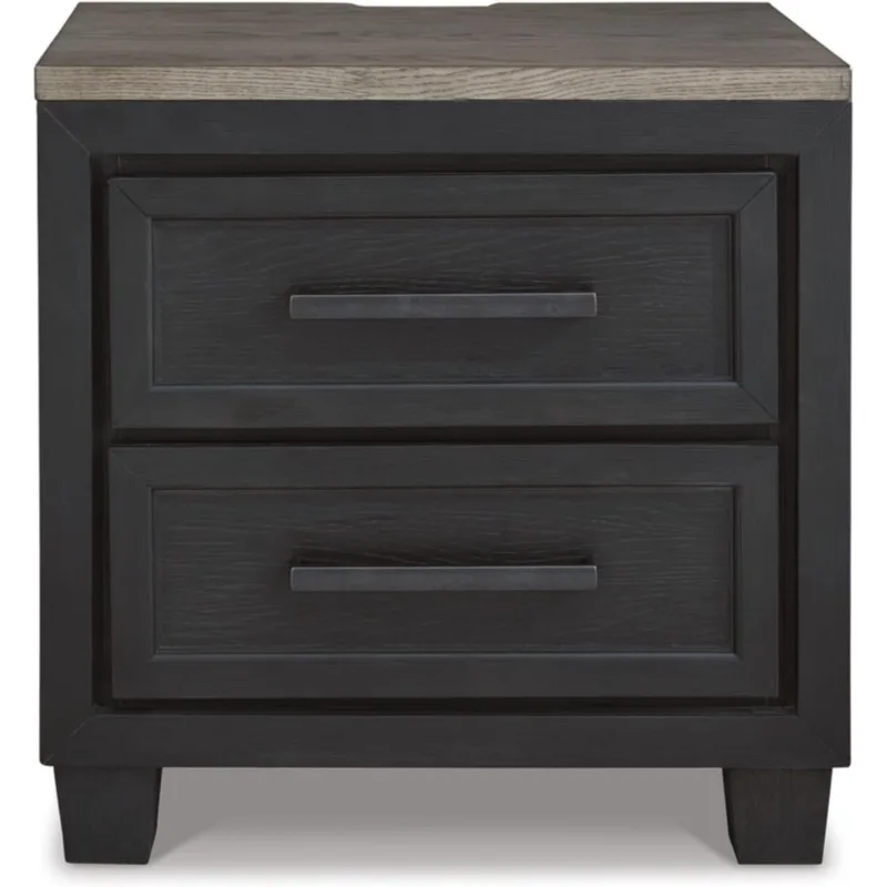 Foyland Modern Nightstand with 2 Drawers and USB Ports, Dark Brown