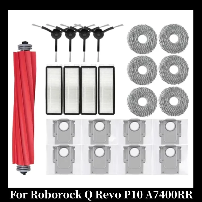

For Roborock Q Revo P10 A7400RR Robot Vacuum Cleaner Spare Part Main Side Brush HEPA Filter Mop Cloths Dust Bag - Accessory Kit