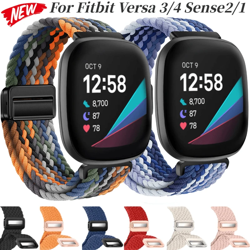 Nylon Loop Band For Fitbit Versa 4/3 Adjustable Metal Magnetic Bracelet Wristband Accessories For Fitbit Sense 2/1 Braided Strap