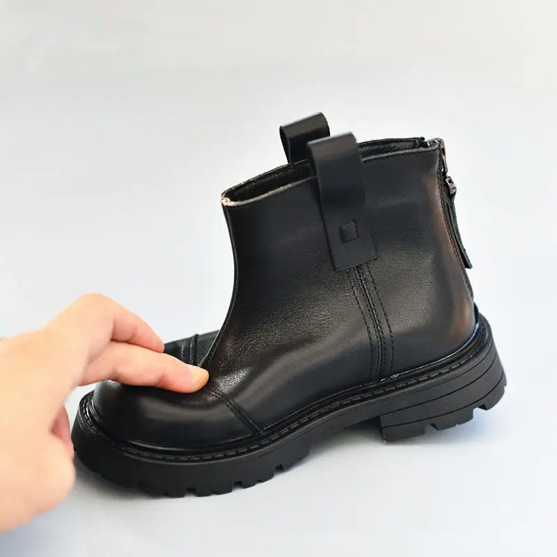 Genuine Leather Children\'s Riding Boots High Quality Cowhide Baby Girls Snow Boots Spring Boys Chelsea Boots Kds Casual Shoes