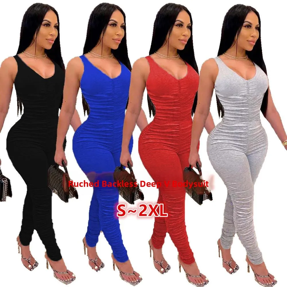 

Женский плиссированный комбинезон с высокой талией, облегающие хлопковые летние повседневные брюки с воротником-балочкой, сексуальные женские брюки среднего возраста