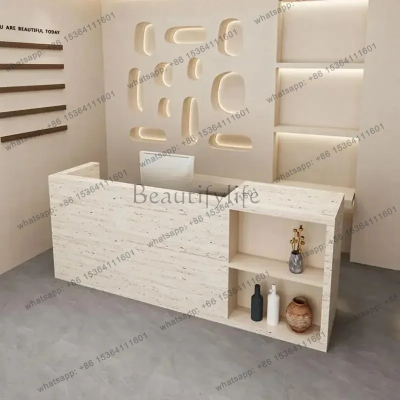 

Imitation travertine checkout page Simple modern clothing store Beauty salon counter Simple front desk Reception desk