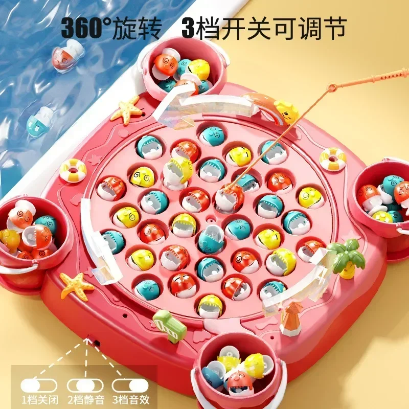 Magnetic Electric Fishing Game Toy with Music, Rotating Fish Plate, Early Learning Interactive Toy Gift for Kids Age 3+