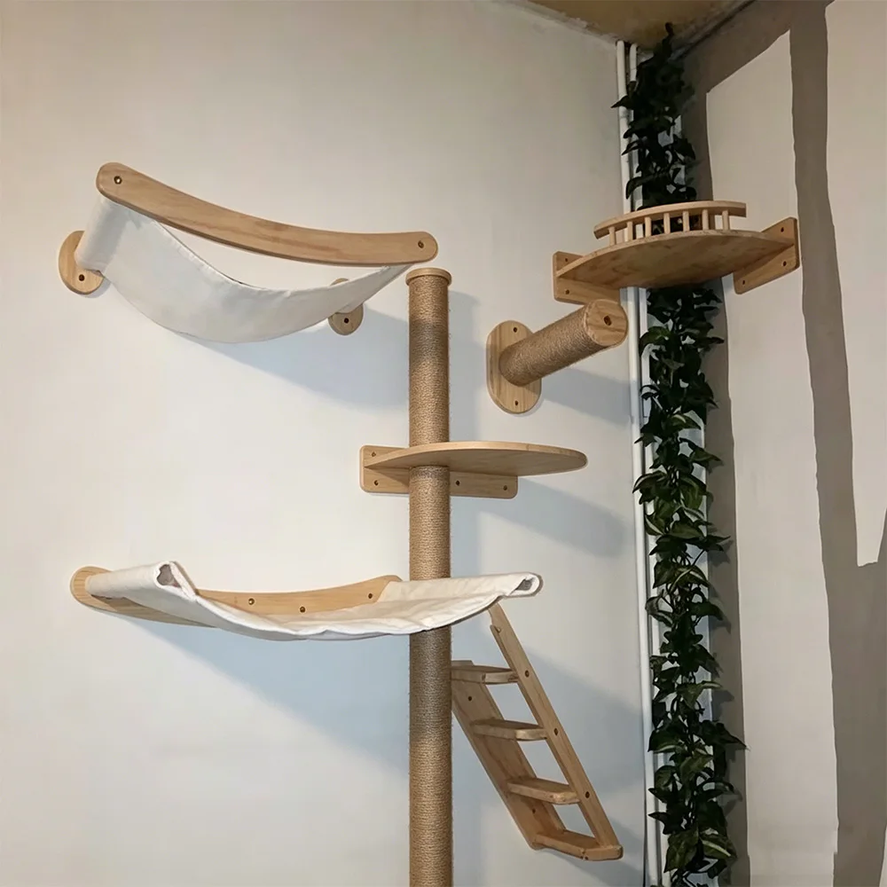 Mueble pared para gatos con rascador, hamaca y casa – Árbol de juegos - imagen 3