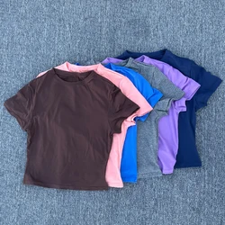 Camiseta deportiva ajustada para mujer, camiseta de manga corta de secado rápido para Yoga, Pilates, ejercicio de carrera, Fitness, manga corta