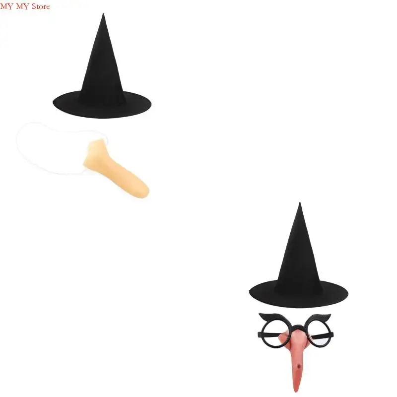 

N1HE Witch Hat Eyeglasses with Nose Adult Halloween Witch Costume for Women Halloween