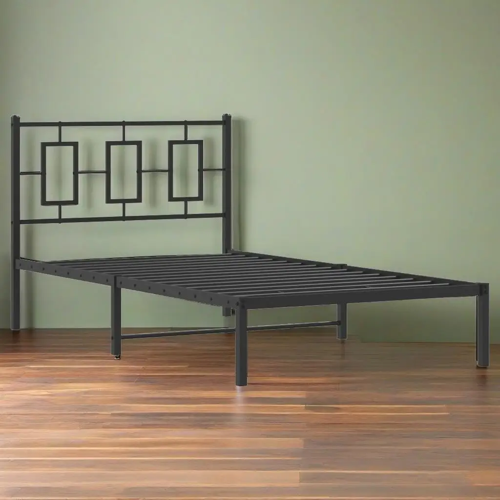 Black Metal Bed Frame with Headboard - Twin Size 39.4x78.7 - No Mattress Included