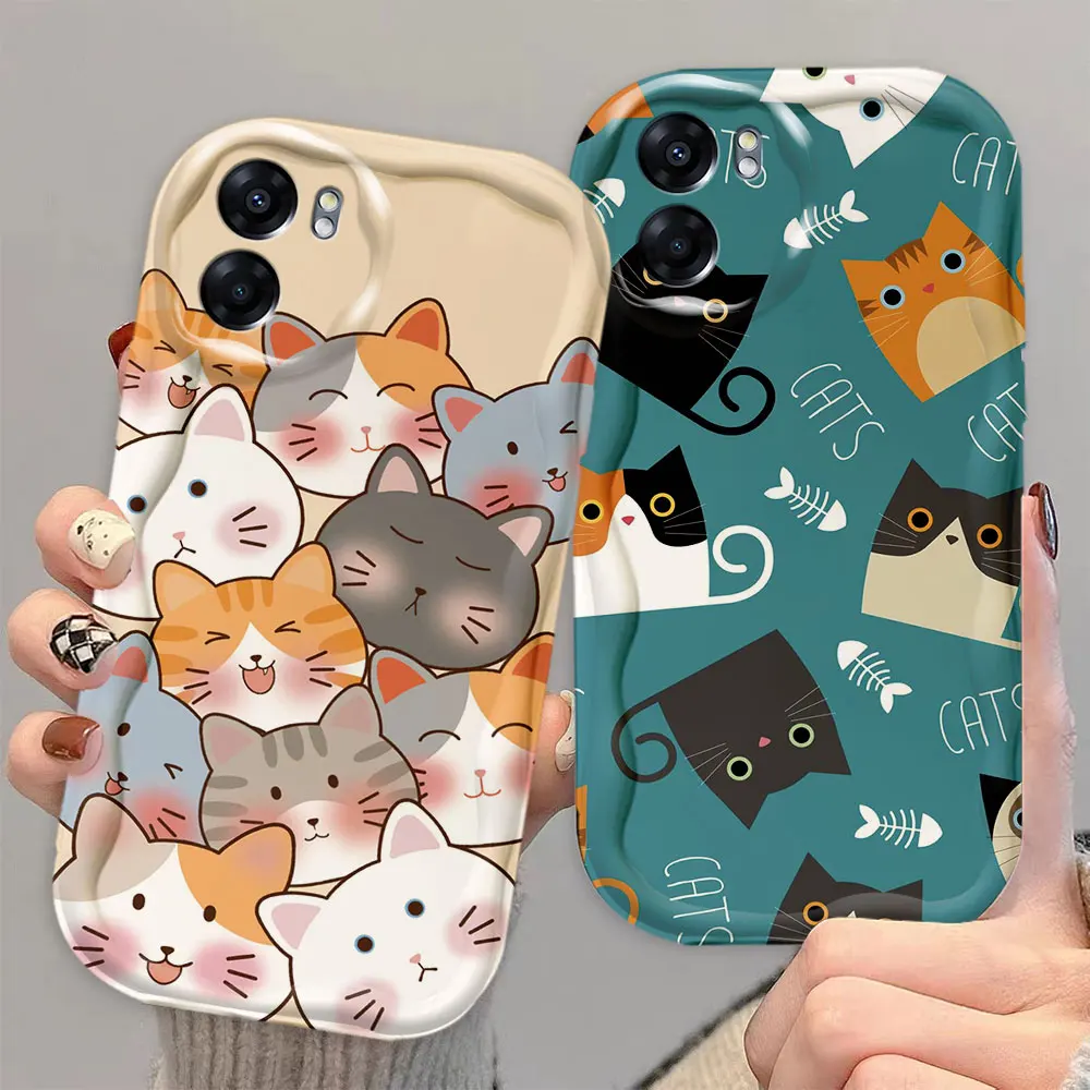 Cartoon Cat Pattern 3D Wave Phone Case For OPPO A15 A16 A17 A31 A38 A53 A54 A55 A57 A58 A78 A74 A79 A93 A94 A98 TPU Case Funda