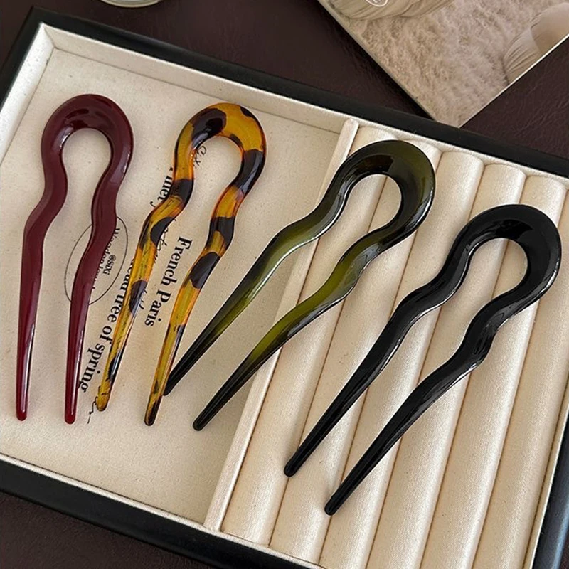 1Pc 13cm Acrylic U-Shaped Hair Fork Hairpin Geometric Design Headwear Modern Style Hair Sticks Women Girls Accessories Hairwear